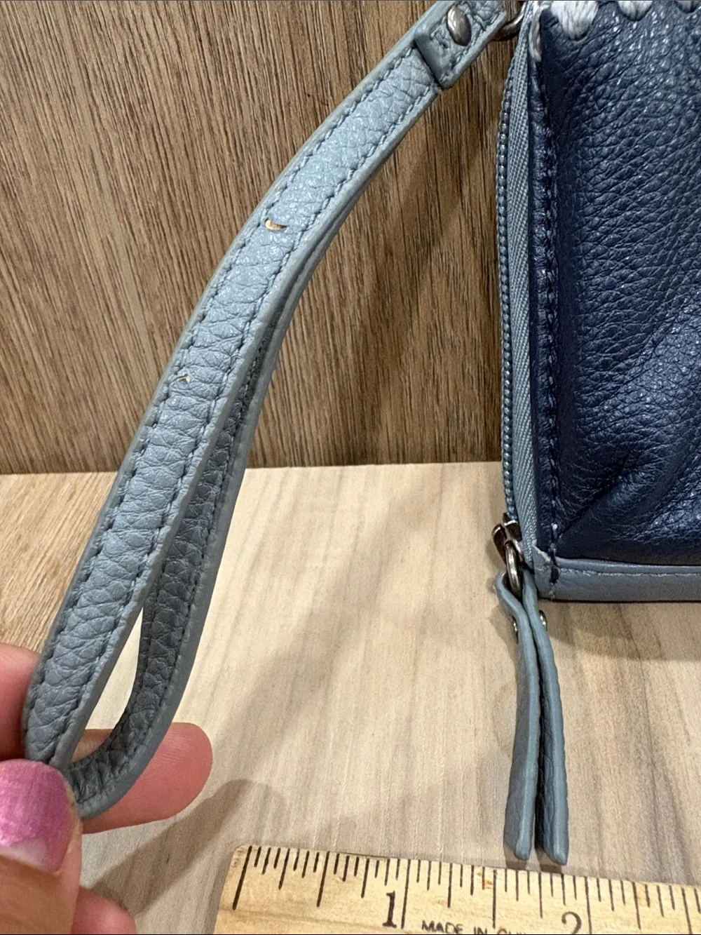 The Sak Iris Smartphone Wallet Navy Dusty Blue Leather Phone Wristlet